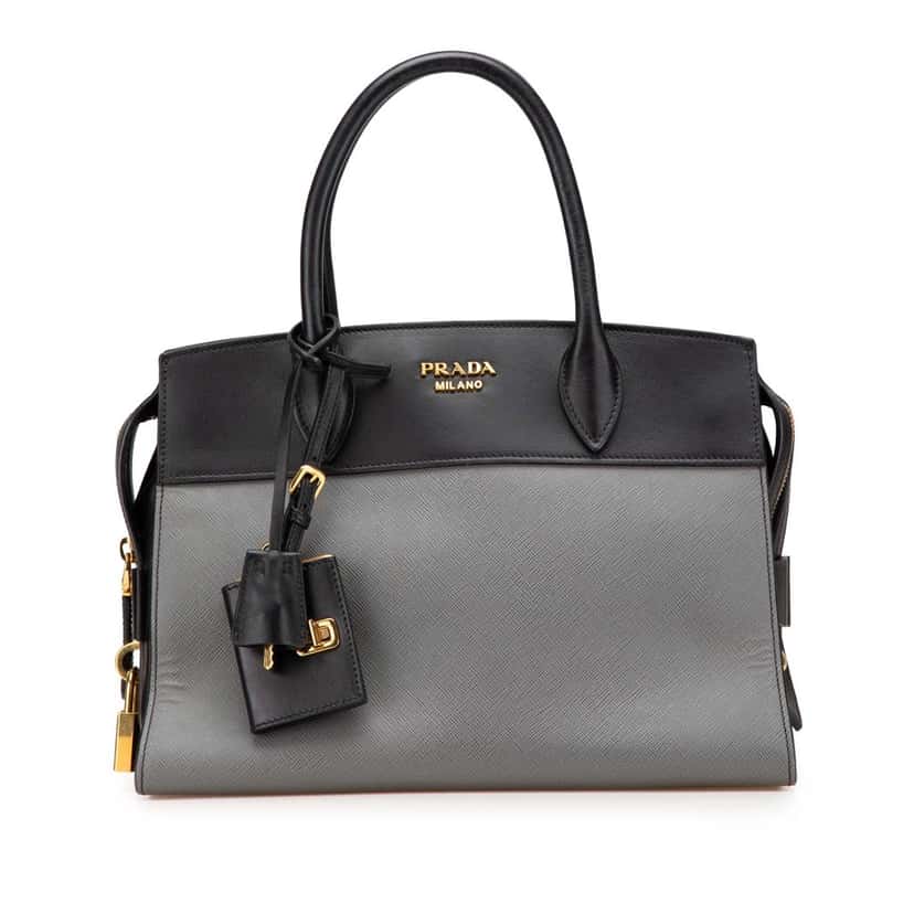 Prada Saffiano and City Calf Esplanade Bag Grey Leather Good condition - Front View