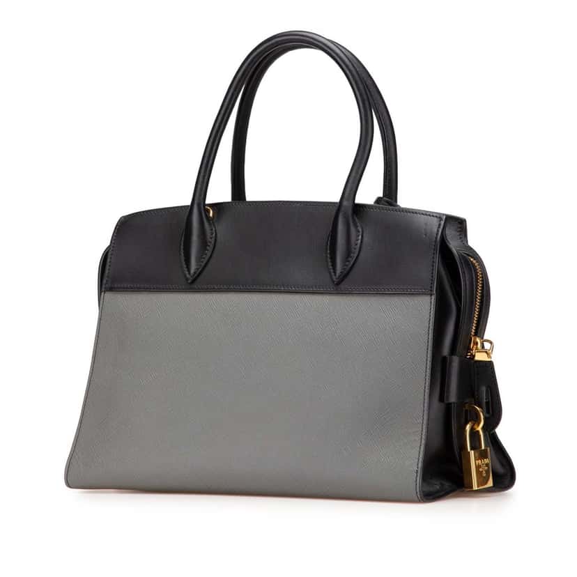 Prada Saffiano and City Calf Esplanade Bag Grey Leather Good condition - Back View