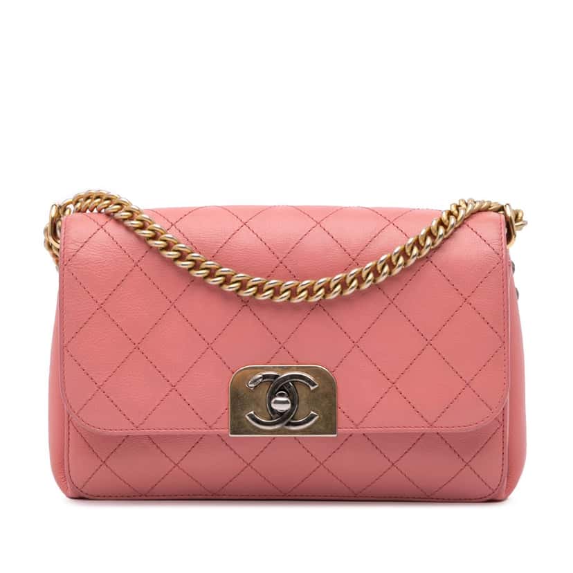 Chanel Quilted Calfskin Straight Lined Flap Pink Leather Very good condition - Front View