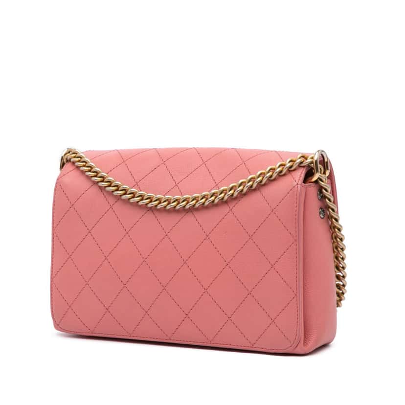 Chanel Quilted Calfskin Straight Lined Flap Pink Leather Very good condition - Back View