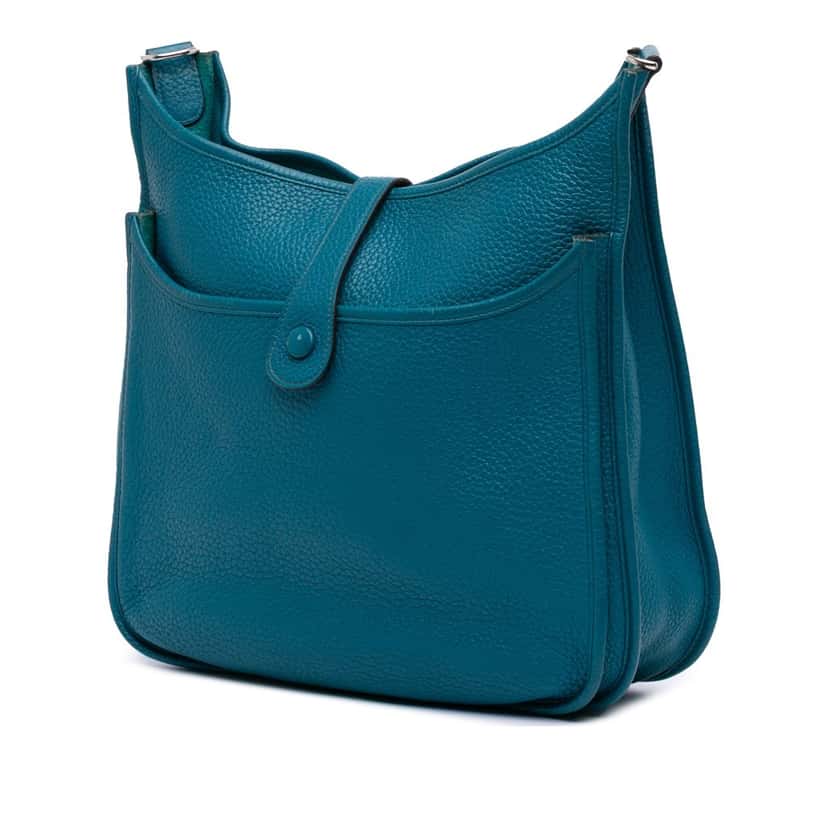 Hermès Clemence Evelyne III 33 Blue Leather Fair condition - Back View
