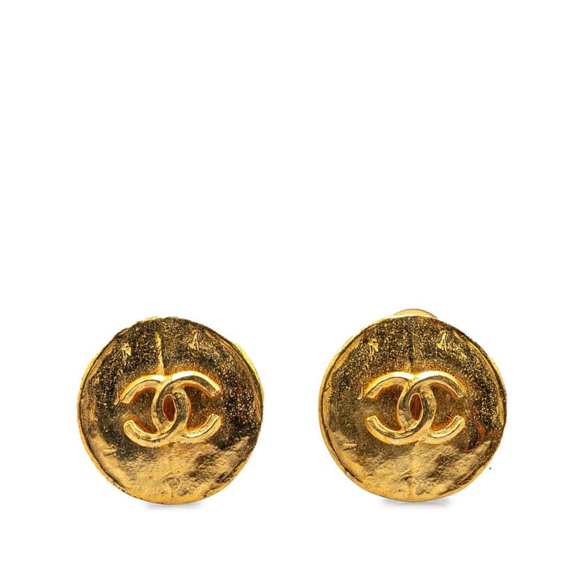 Chanel Gold Plated CC Clip On Earrings Gold Metal Good condition - Front View