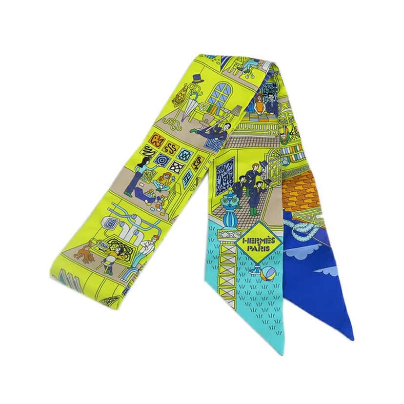 Hermès La Maison Des Carres Silk Twilly Scarf Green Silk Good condition - Back View