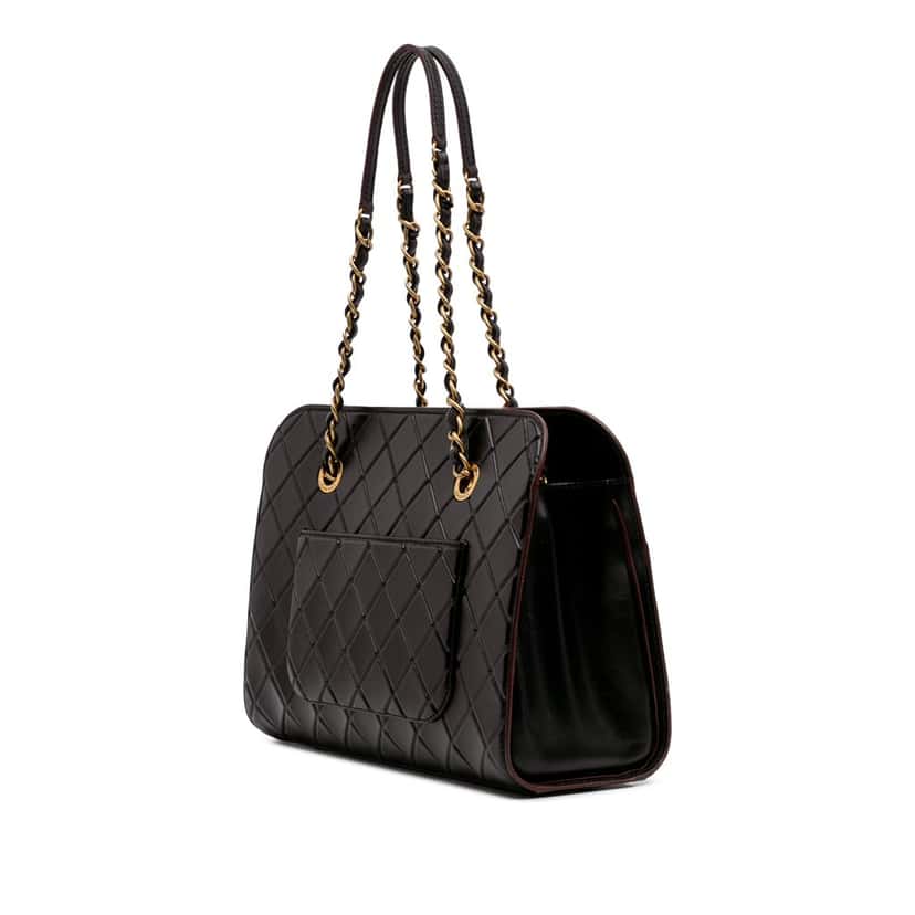 Chanel CC Quilted Calfskin Front Pocket Shopping Tote Black Leather Good condition - Back View