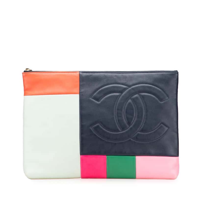 Chanel Large Lambskin Colorblock Patchwork O Case Blue Leather Good condition - Front View