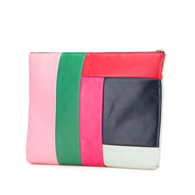 Chanel Large Lambskin Colorblock Patchwork O Case Blue Leather Good condition - Back View