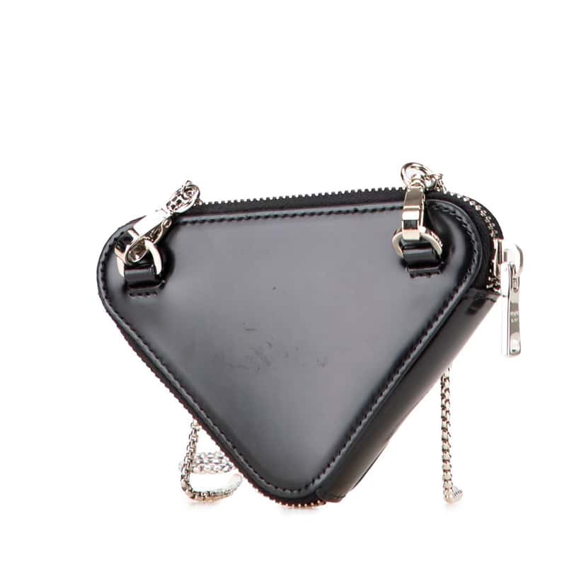 Prada Mini Spazzolato Leather Triangle Chain Crossbody Black Leather Good condition - Back View