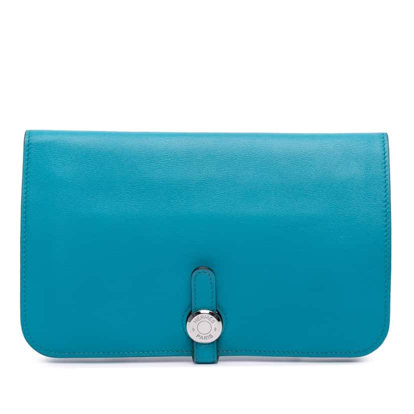 Hermès Swift Dogon Duo Wallet GM Blue Leather Good condition - Front View