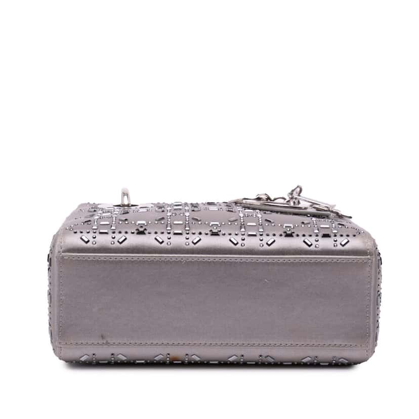 Dior Mini Satin Cannage Strass Crystal Embellished Lady Dior Grey Satin Good condition - Inside View