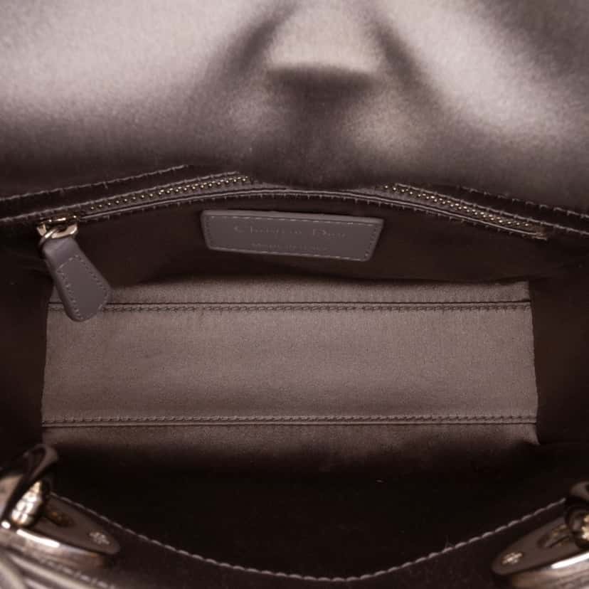 Dior Mini Satin Cannage Strass Crystal Embellished Lady Dior Grey Satin Good condition - Model View