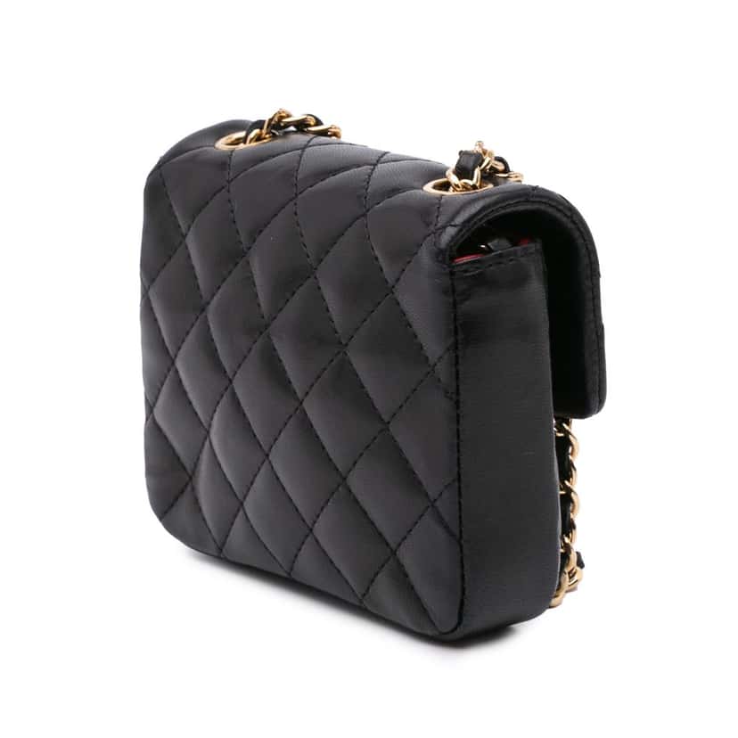 Chanel Micro Quilted Lambskin Single Flap Black Leather Good condition - Back View