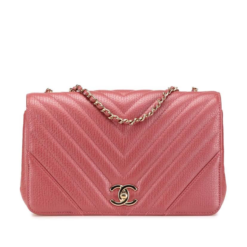 Chanel Medium Chevron Calfskin Statement Flap Pink Leather Good condition - Front View