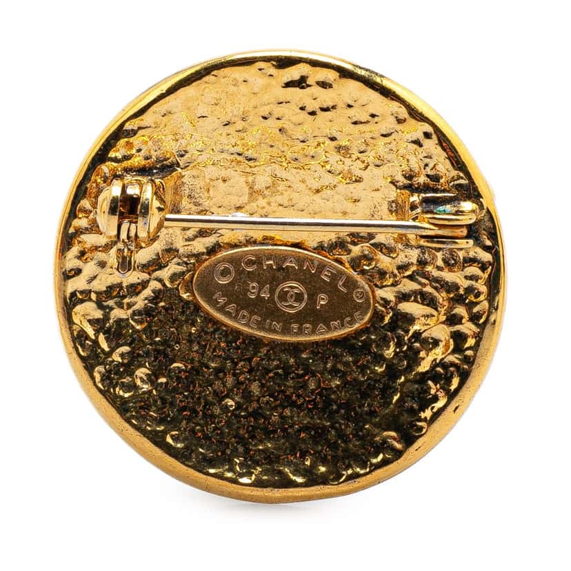 Chanel Gold Plated CC Round Brooch Gold Metal Good condition - Back View