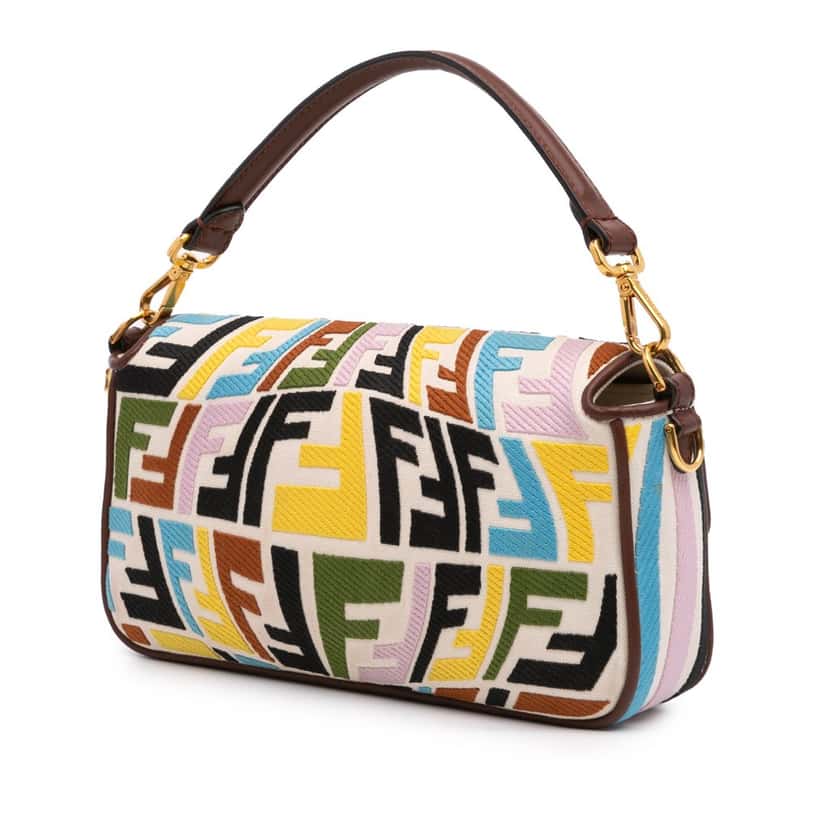 Fendi Sarah Coleman Zucca Embroidered Canvas Fish Eye Vertigo Baguette Satchel Brown Canvas Good condition - Back View