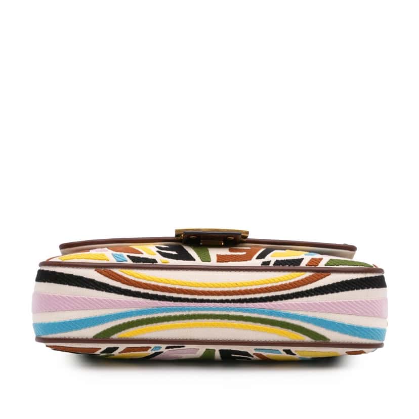 Fendi Sarah Coleman Zucca Embroidered Canvas Fish Eye Vertigo Baguette Satchel Brown Canvas Good condition - Inside View
