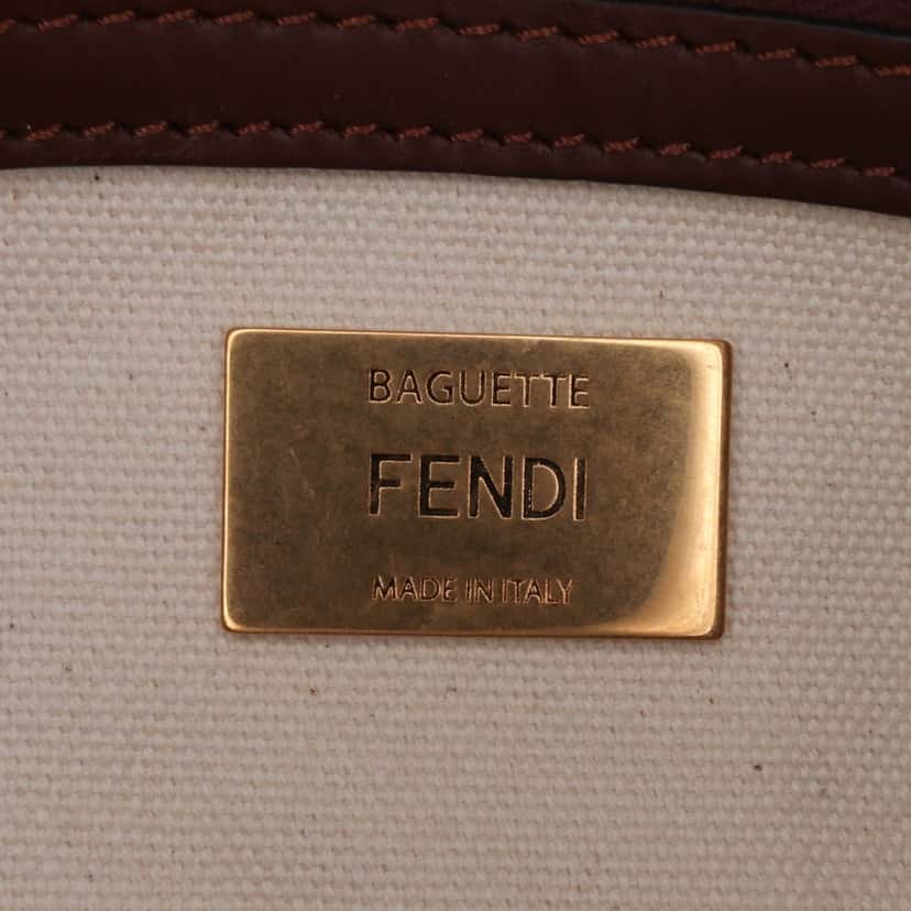 Fendi Sarah Coleman Zucca Embroidered Canvas Fish Eye Vertigo Baguette Satchel Brown Canvas Good condition - Box View