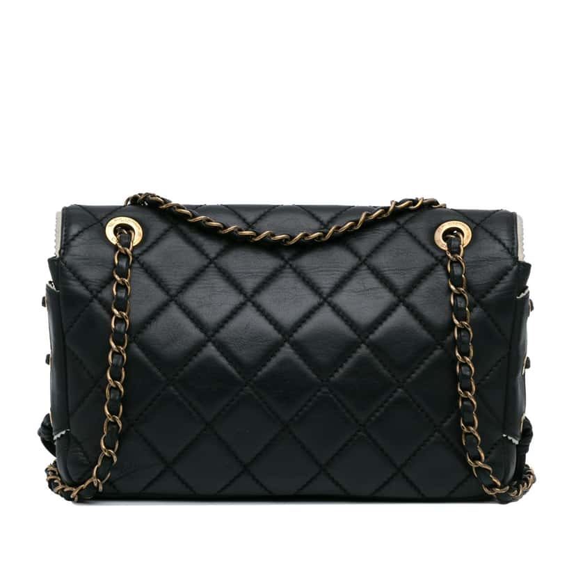 Chanel CC Quilted Lambskin Tassel and Border Embellished Flap Black Leather Good condition - Inside View