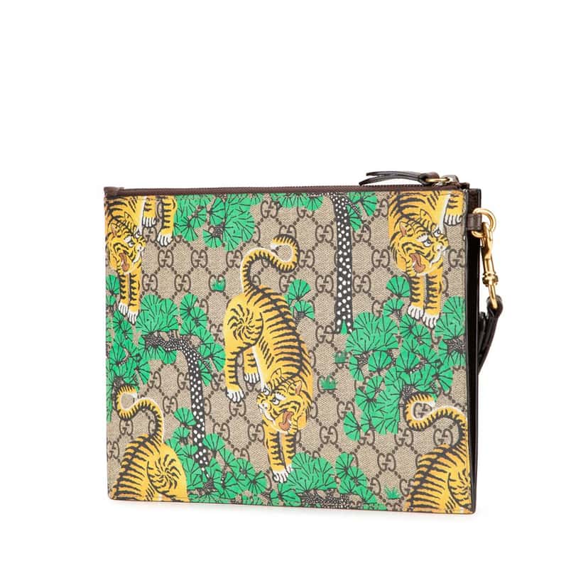 Gucci GG Supreme Bengal Clutch Brown Canvas Good condition - Back View