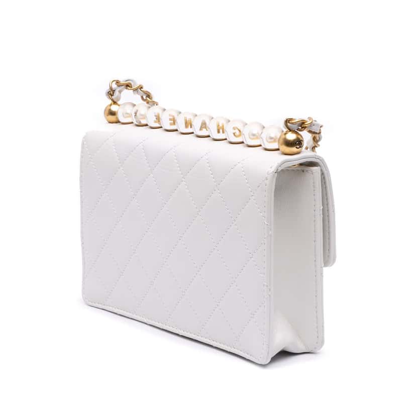 Chanel Medium Chic Pearls Lambskin Flap White Leather Good condition - Back View