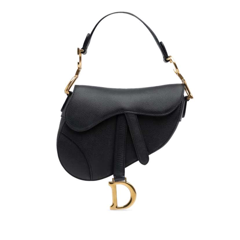 Dior Mini Grained Calfskin Saddle Black Leather Good condition - Front View