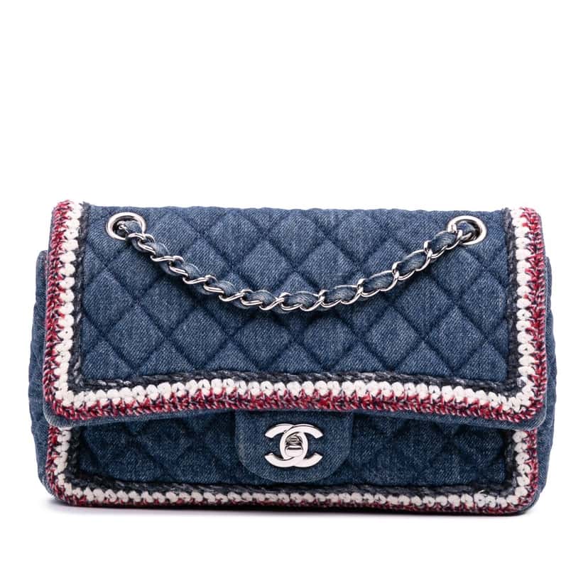 Chanel Quilted Denim Classic Single Flap Blue Denim Good condition - Front View