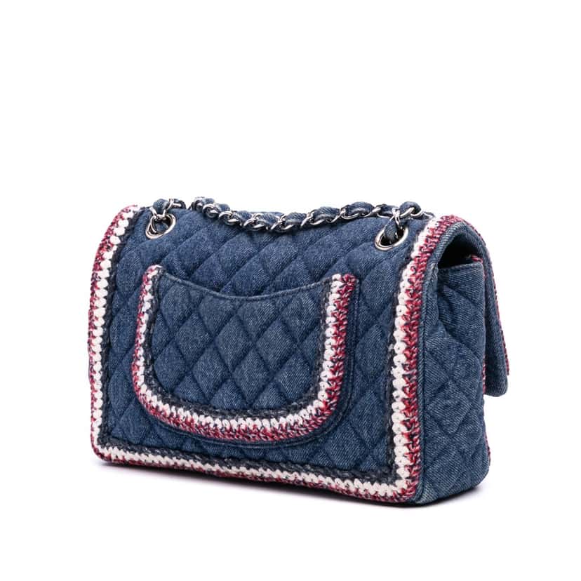 Chanel Quilted Denim Classic Single Flap Blue Denim Good condition - Back View
