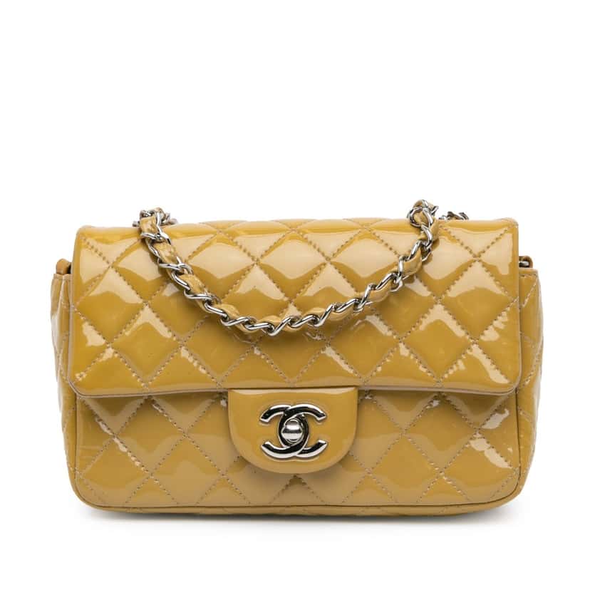 Chanel Mini Rectangular Classic Patent Single Flap Yellow Leather Good condition - Front View