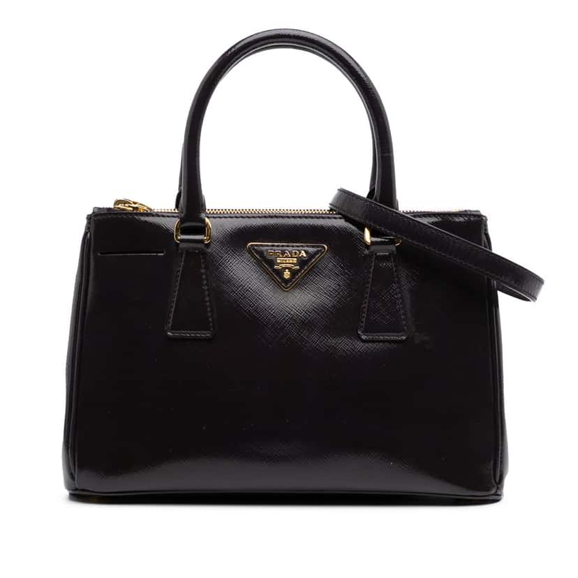 Prada Small Saffiano Vernice Galleria Double Zip Satchel Purple Leather Good condition - Front View