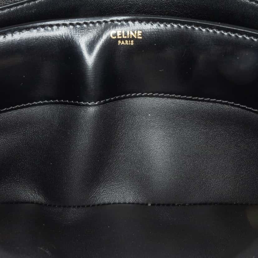 Celine Shiny Calfskin Triomphe Chain Shoulder Bag Black Leather Good condition - Box View