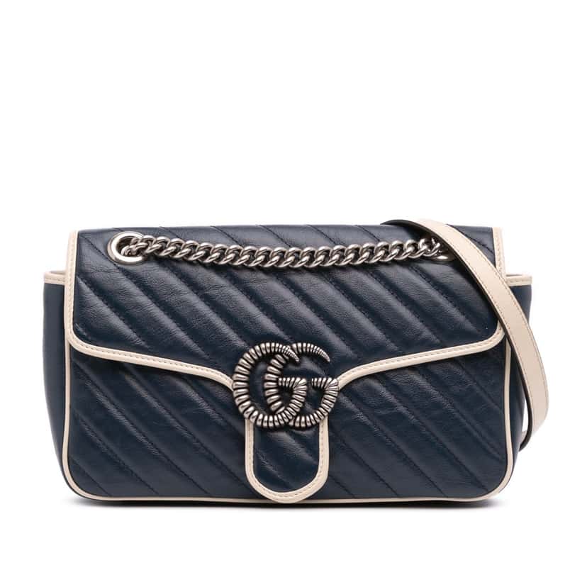 Gucci Small GG Marmont Matelasse Leather Torchon Flap Crossbody Blue Leather Good condition - Front View