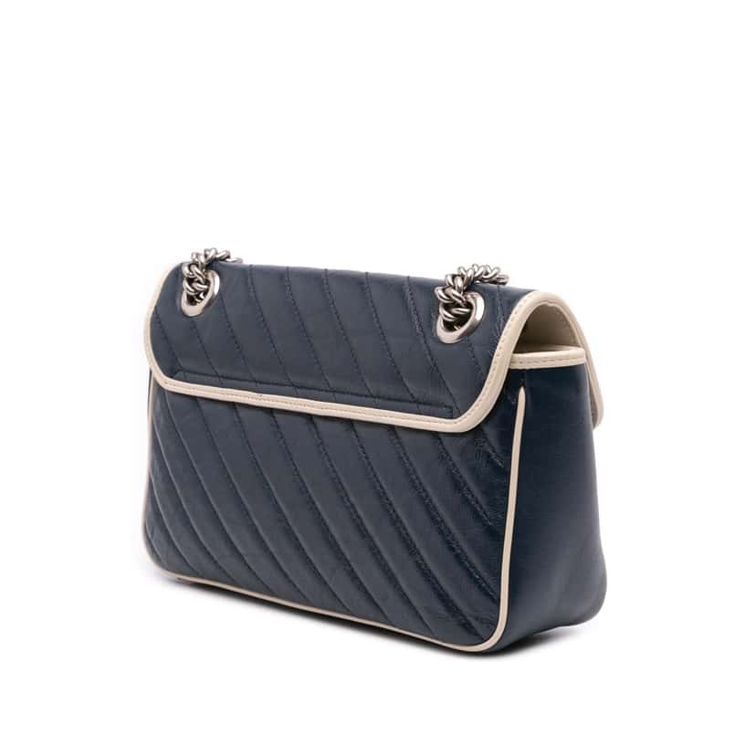 Gucci Small GG Marmont Matelasse Leather Torchon Flap Crossbody Blue Leather Good condition - Back View