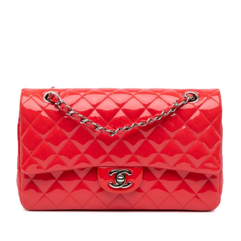 Chanel Medium Classic Patent Double Flap Red Leather Good condition - Front View