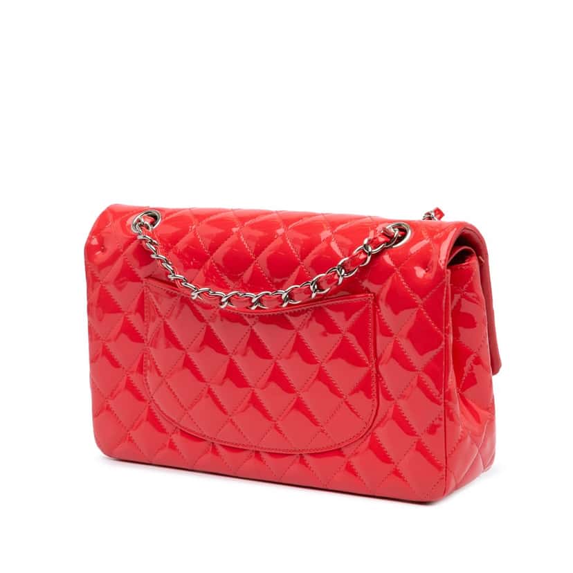 Chanel Medium Classic Patent Double Flap Red Leather Good condition - Back View