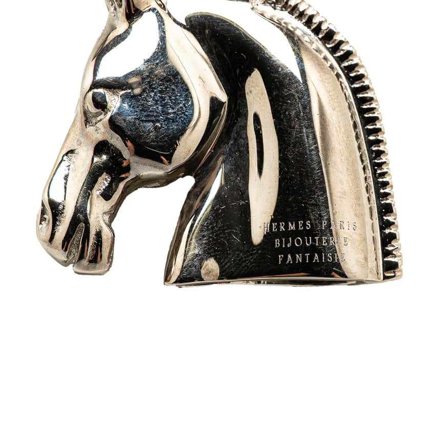 Hermès Palladium Plated Horse Head Pendant Necklace Silver Metal Good condition - Inside View