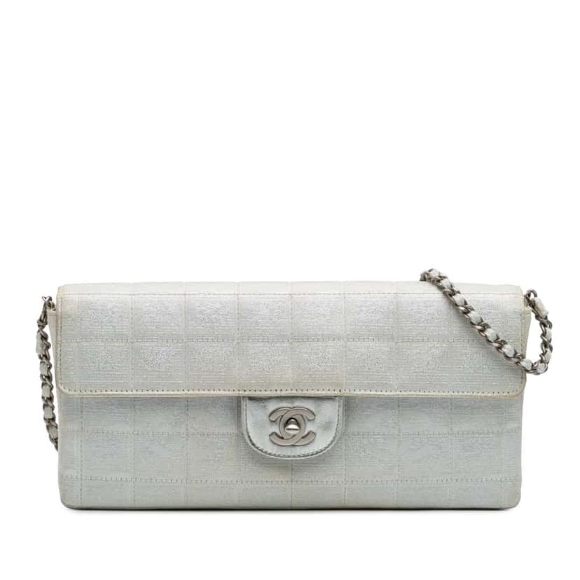 Chanel New Travel Line Nylon East West Flap Silver Fair condition - Front View