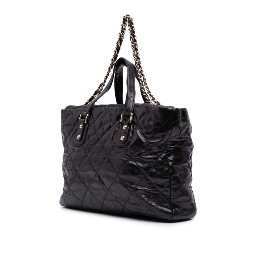 Chanel Large Quilted Glazed Calfskin Portobello Satchel Black Leather Good condition - Back View