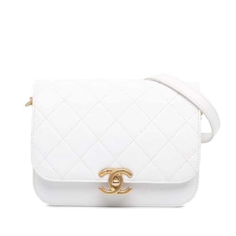 Chanel CC Quilted Caviar Flap Crossbody White Leather Good condition - Front View