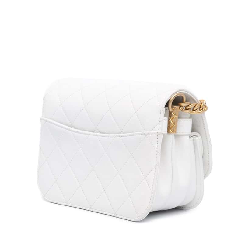 Chanel CC Quilted Caviar Flap Crossbody White Leather Good condition - Back View