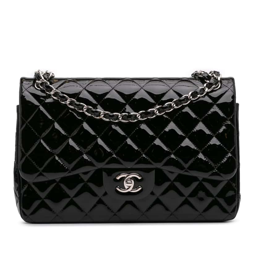 Chanel Jumbo Classic Patent Double Flap Black Leather Good condition - Front View