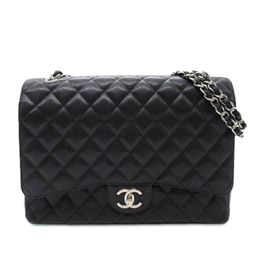 Chanel Maxi Classic Caviar Double Flap Black Leather Good condition - Front View