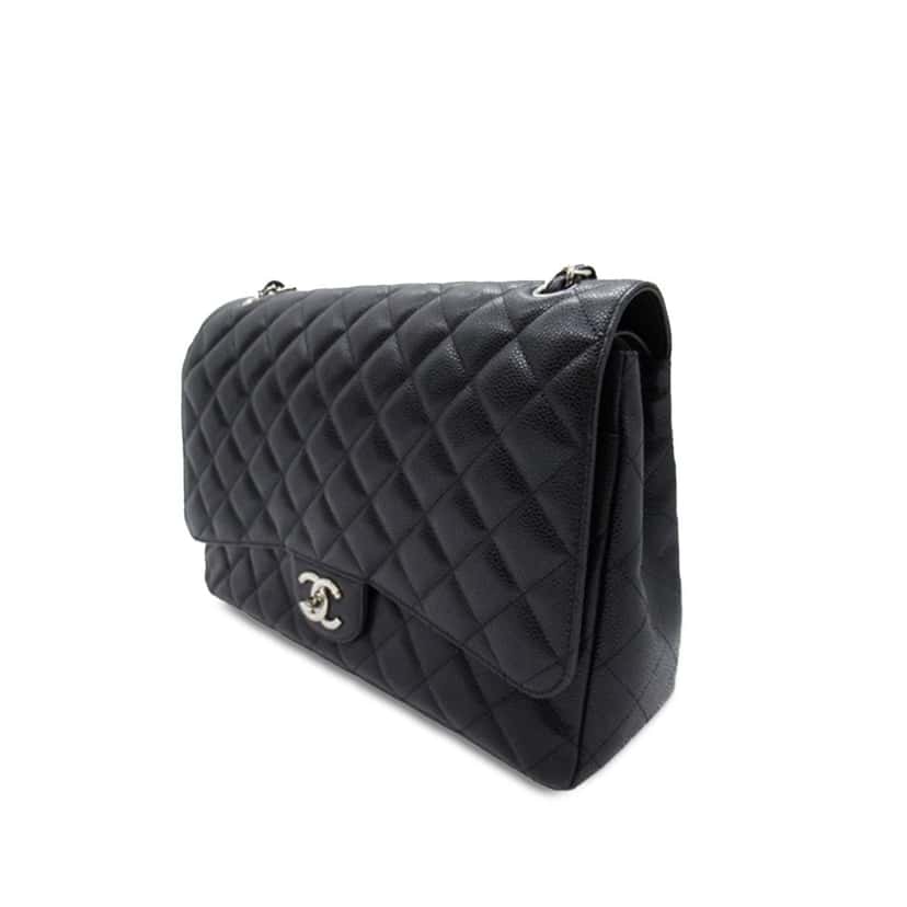Chanel Maxi Classic Caviar Double Flap Black Leather Good condition - Back View