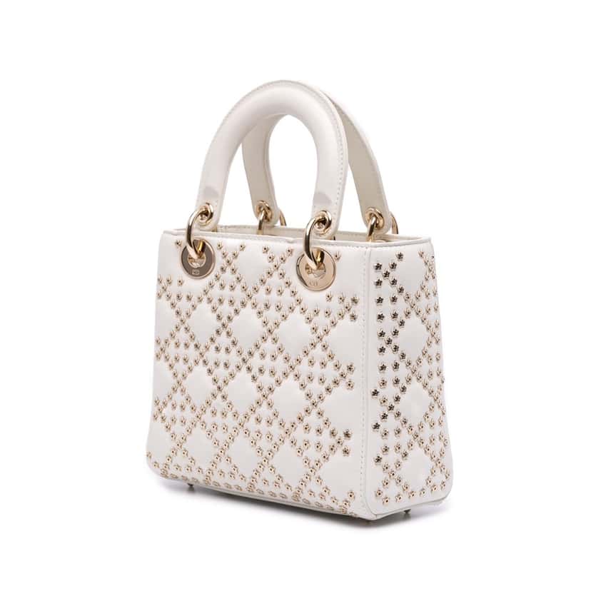 Dior Small Lambskin Cannage Lucky Star Studded Lady Dior White Leather Good condition - Back View