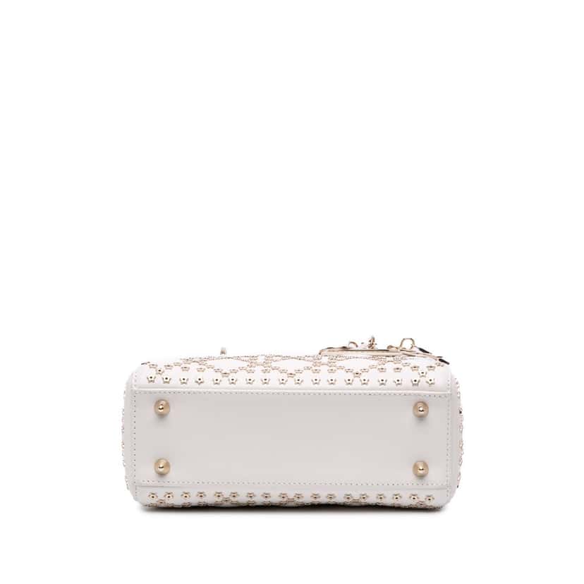 Dior Small Lambskin Cannage Lucky Star Studded Lady Dior White Leather Good condition - Inside View