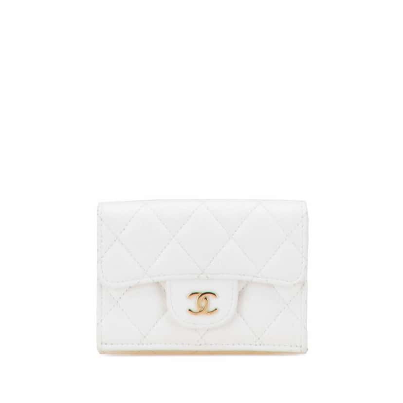 Chanel CC Quilted Caviar Trifold Flap Wallet White Leather Good condition - Front View