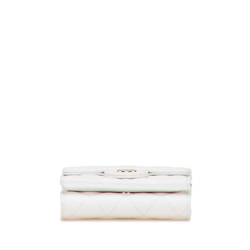 Chanel CC Quilted Caviar Trifold Flap Wallet White Leather Good condition - Inside View