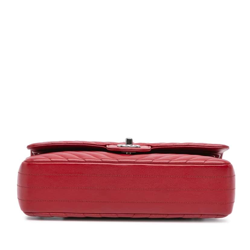 Chanel Medium Classic Chevron Caviar Double Flap Red Leather Good condition - Inside View