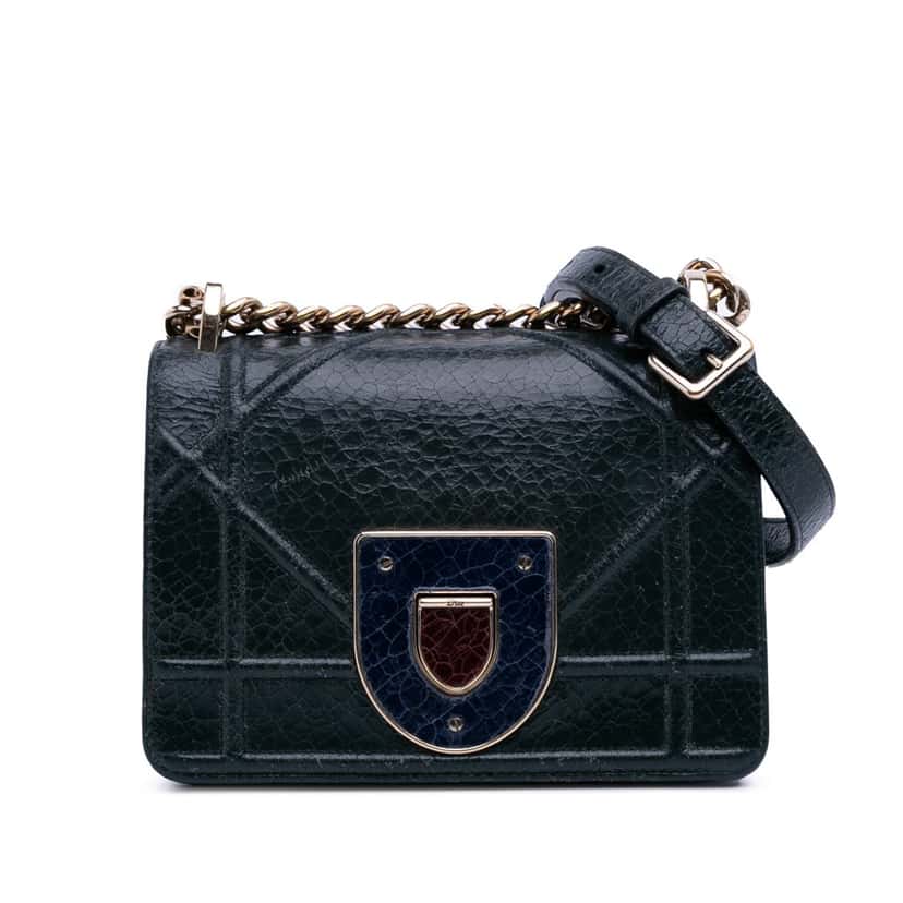 Dior Mini Crackled Deerskin Diorama Flap Grey Leather Good condition - Front View