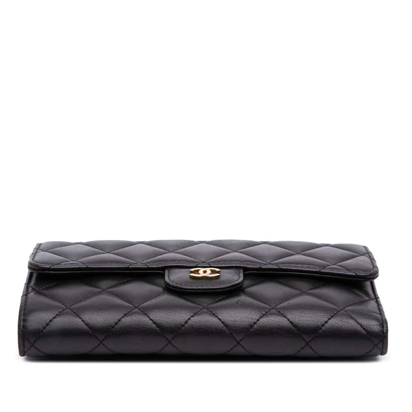 Chanel Large CC Quilted Lambskin Flap Wallet Black Leather Good condition - Inside View