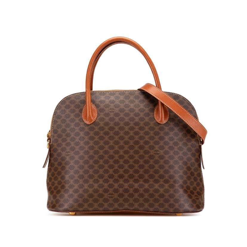 Celine Macadam Coated Canvas Dome Satchel Brown Canvas Good condition - Front View