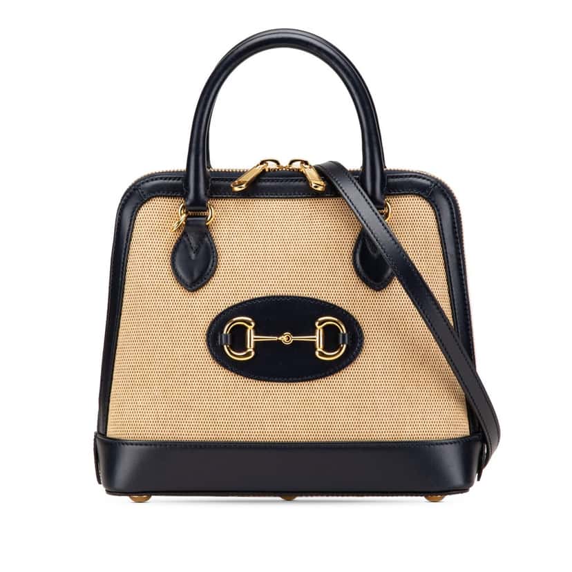Gucci Small Canvas Horsebit 1955 Satchel Brown Canvas Good condition - Front View